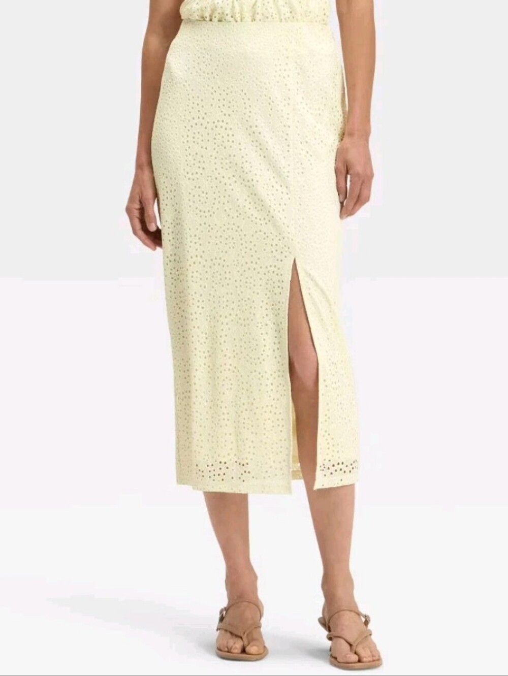 SALE A New Day Eyelet Lace Overlay Column Midi Skirt Embroidered Cream 14 NWT